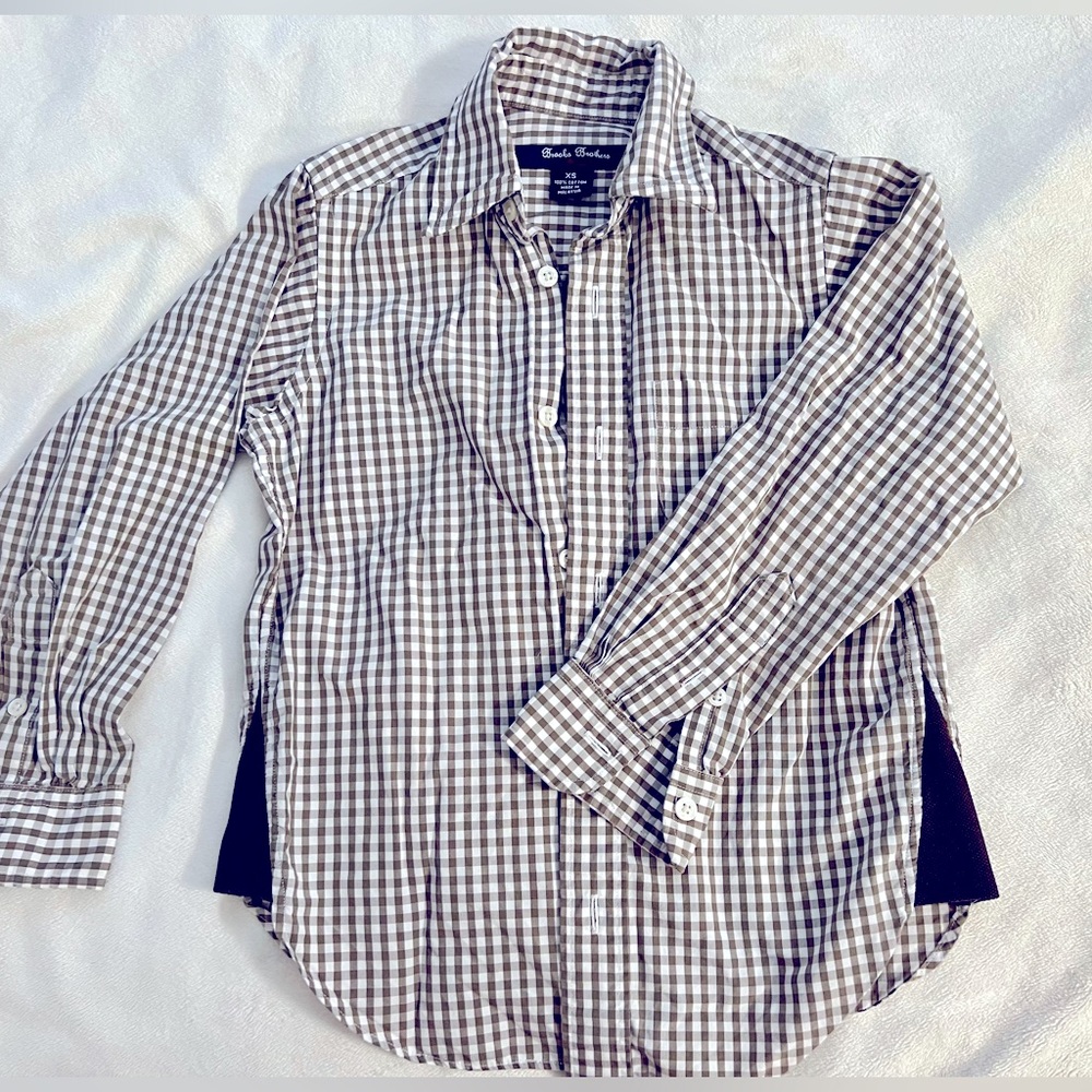 Brooks Brothers olive/brown checkered shirt. XS boys.